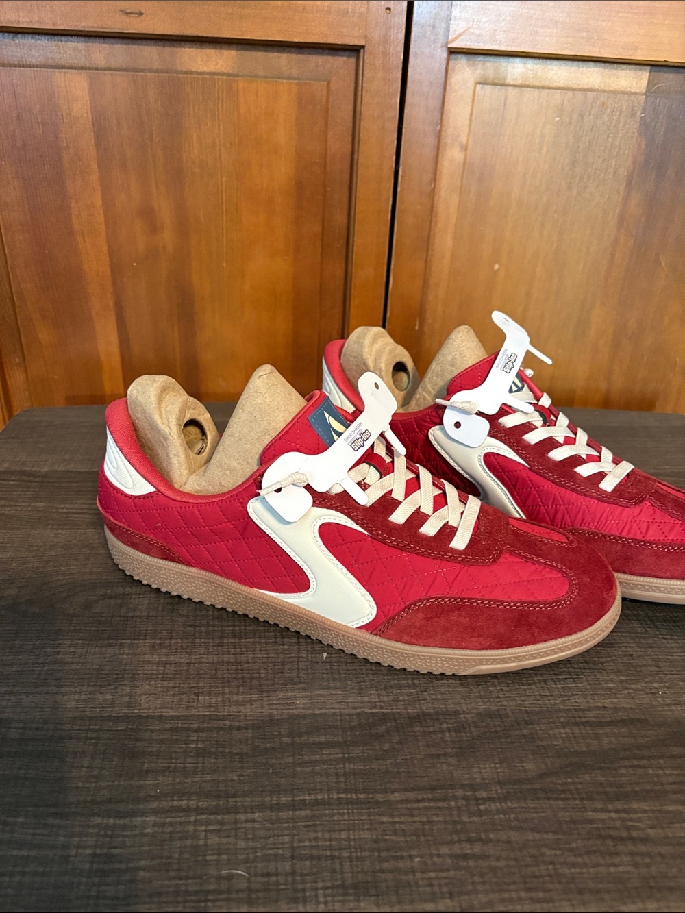 Skechers Red and White Quilted Athletic Sneakers